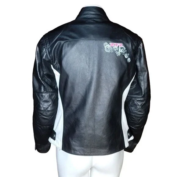 Z1R Nectar Womens LG Black White Leather Motorcycle Jacket Removable Pads Liner - Picture 13 of 14